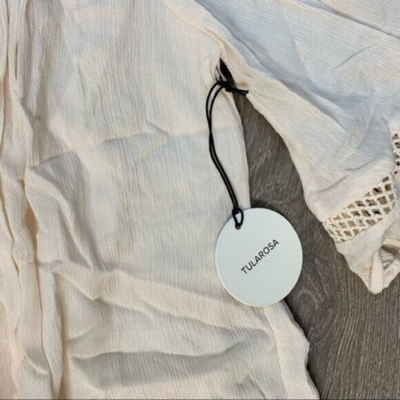 Tularosa Revolve Huxley Top Cream Tassels ties Gauze Crochet Flutter Sleeve XS - Picture 8 of 16